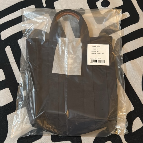 Brand New Tory Burch hand held canvas navy blue tote bag - Picture 2 of 12